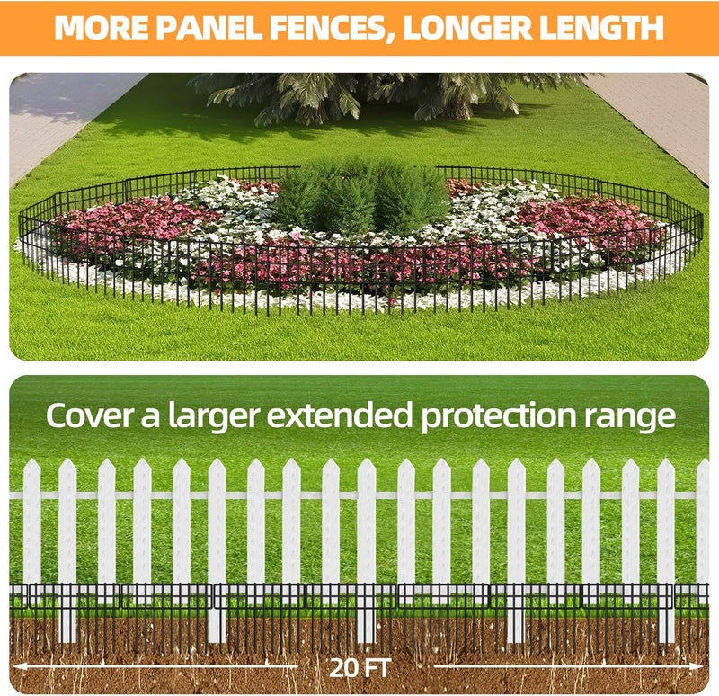 KYATE Garden Fence Animal Barrier, 14 Panels No Dig Fence 20ft(L) x13in(H), Rustproof Metal Defense Border, Dogs Rabbits Blocker Fence for Outdoor Yard & Patio - Image 3